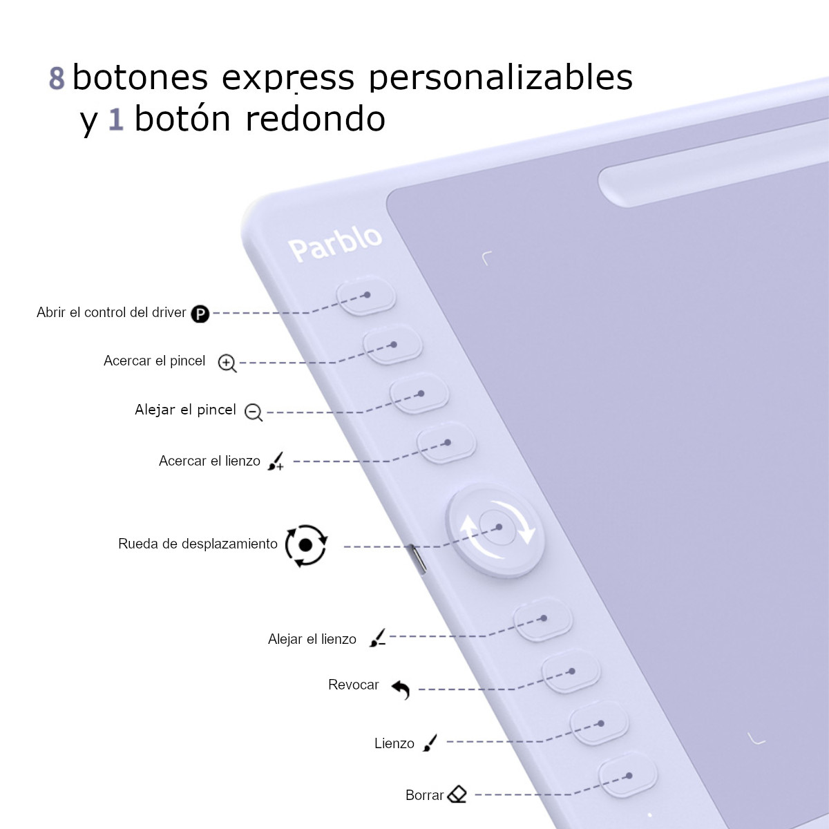 Foto 3 | Tableta Digitalizadora Dibujo Parblo Intangbo M color Púrpura  10x6 Pulgadas