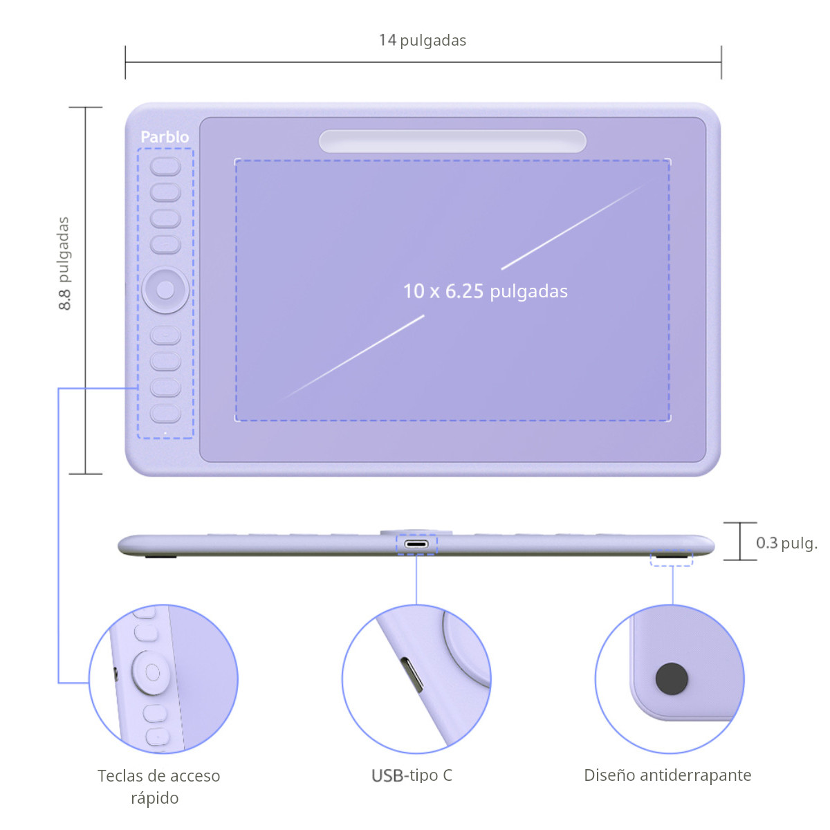 Foto 4 | Tableta Digitalizadora Dibujo Parblo Intangbo M color Púrpura  10x6 Pulgadas