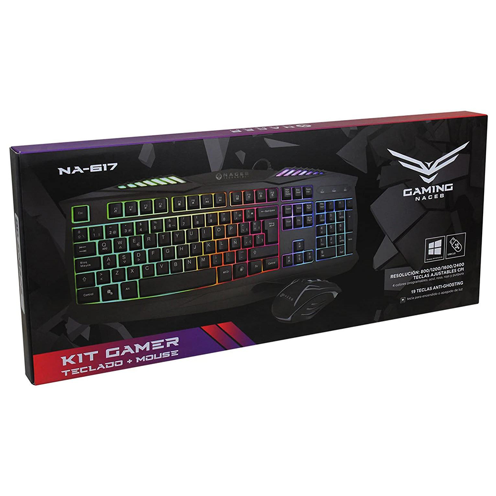 Foto 4 pulgar | Kit Teclado y Mouse Gamer Naceb RGB USB color Negro Na-617