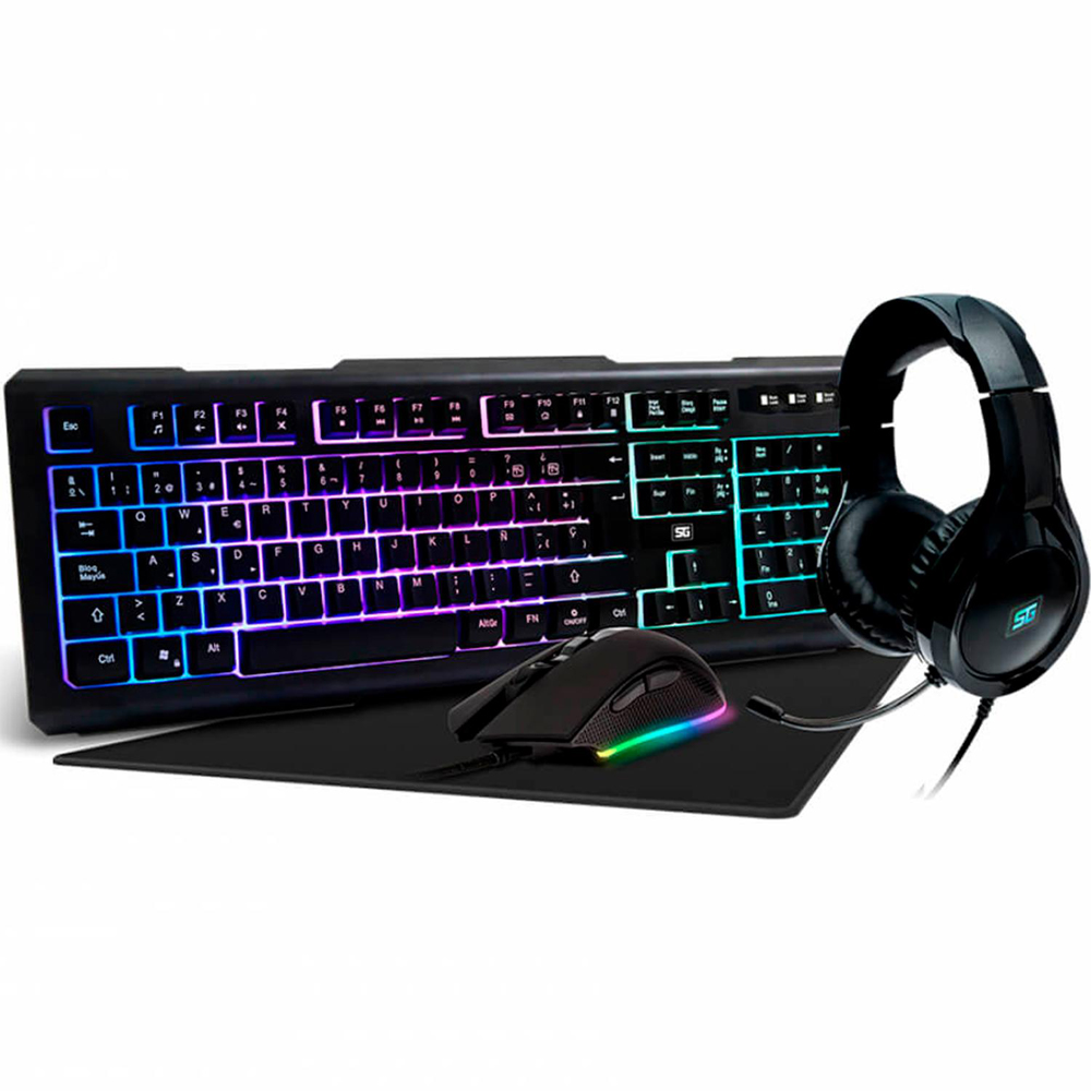 Foto 1 | Kit Vorago Star The Game Teclado Mouse Diadema Tapete Rgb Kmh-501 color Negro