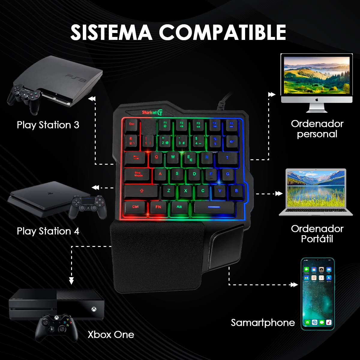 Foto 2 | Teclado de una Mano Gamer Starket Sk-004 color Negro