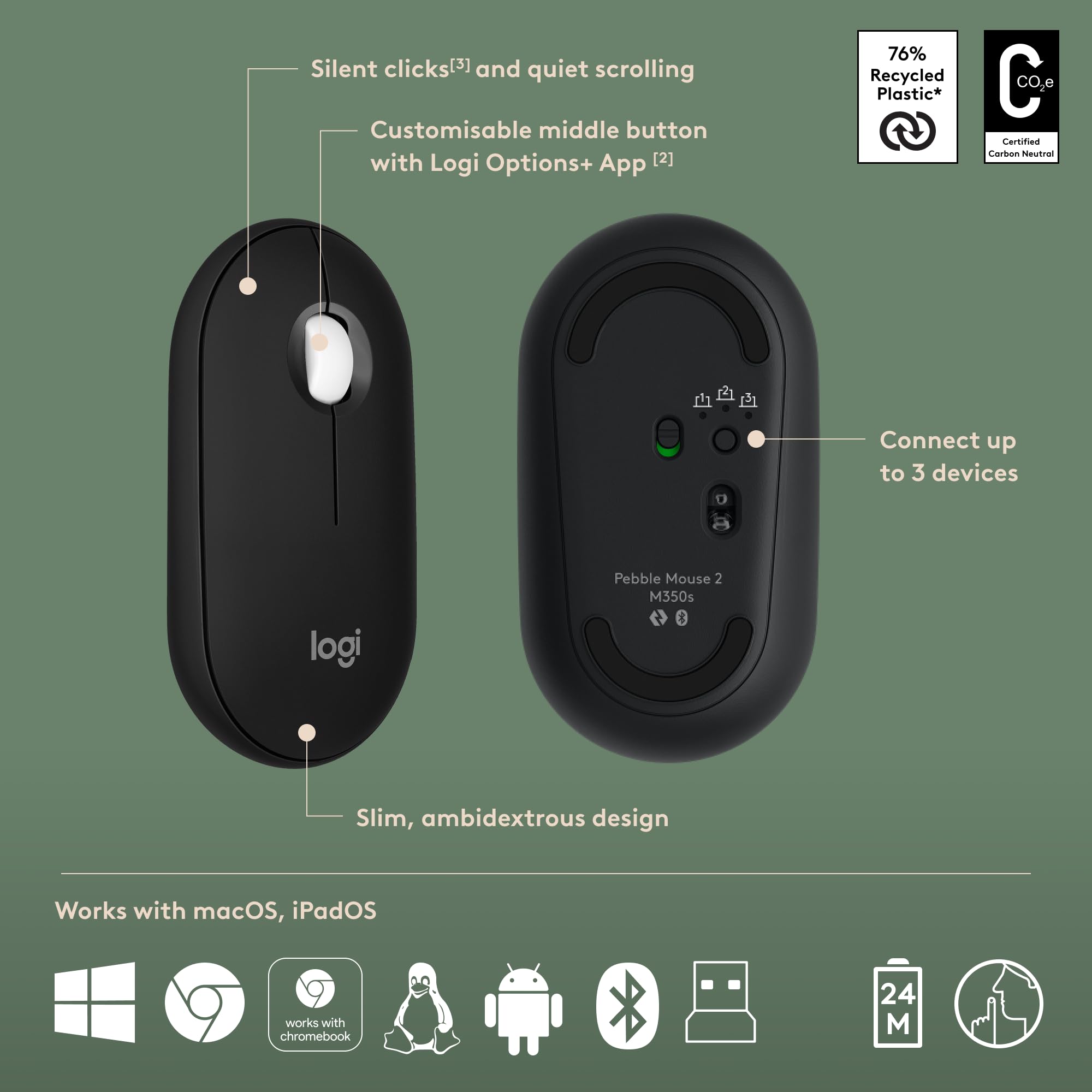 Foto 8 pulgar | Venta Internacional - Combo de Teclado y Ratón Logitech Pebble 2 Logi Bolt Negro