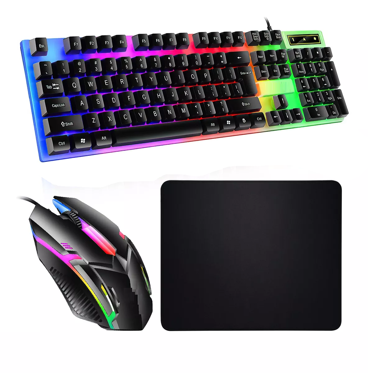 Foto 2 pulgar | Kit Teclado Mouse Game Profesional Alfombrilla de Ratón Usb Eo Safe Imports Esi-13020 Multicolor