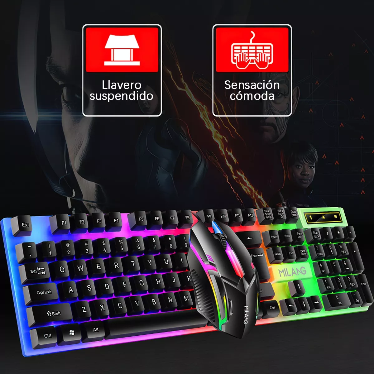 Foto 4 pulgar | Kit Teclado Mouse Game Profesional Alfombrilla de Ratón Usb Eo Safe Imports Esi-13020 Multicolor