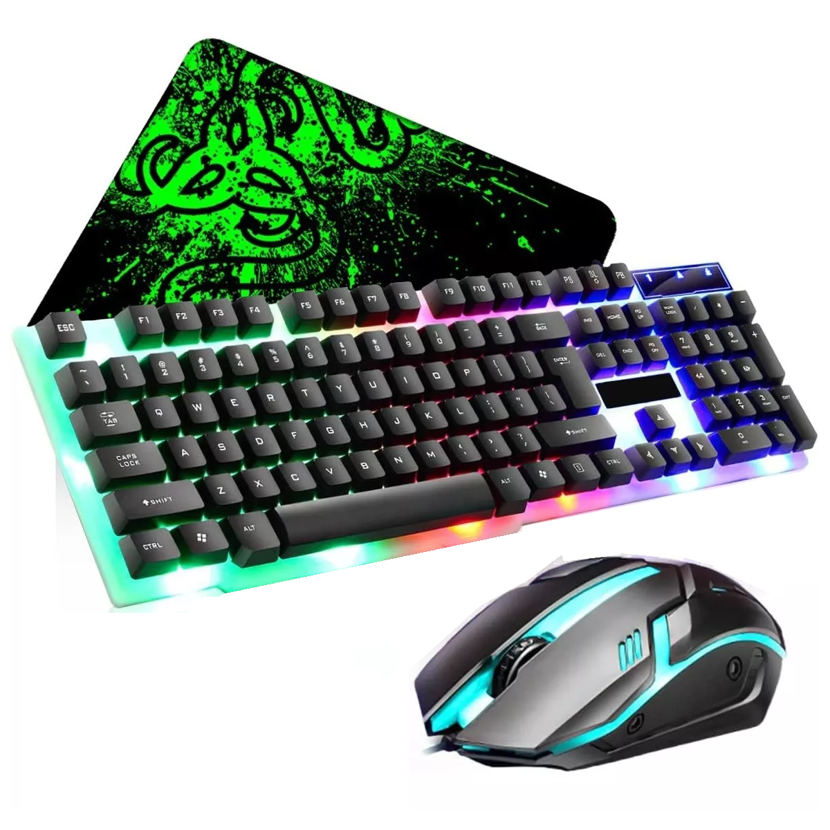 Foto 1 | Kit Teclado Mouse Game Profesional Alfombrilla Eo Safe Imports Esi-13019 Multicolor