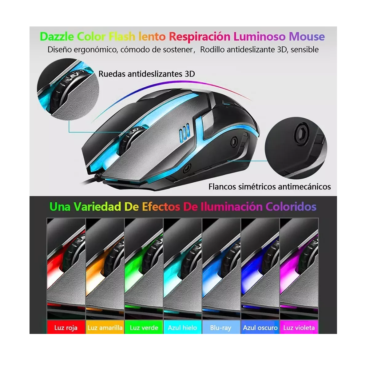 Foto 3 | Kit Teclado Mouse Game Profesional Alfombrilla Eo Safe Imports Esi-13019 Multicolor