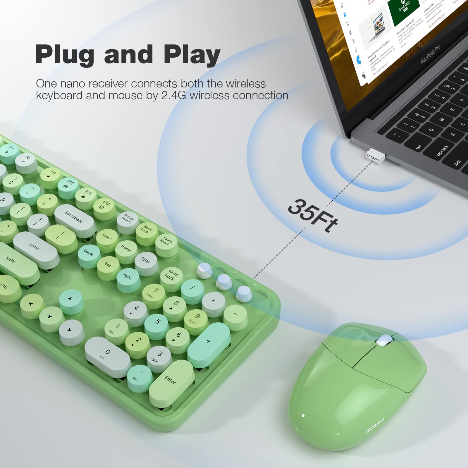 Foto 2 | Combo Teclado y Ratón Inalámbricos MOFII Retro Verde