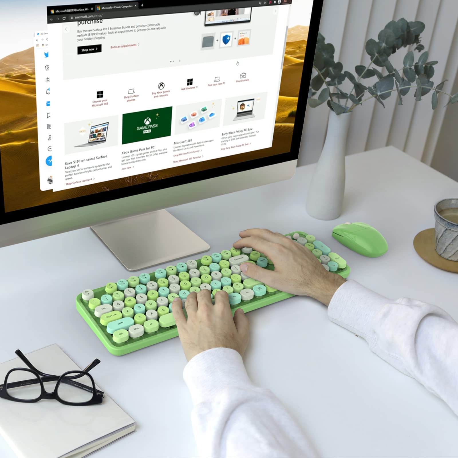 Foto 6 | Combo Teclado y Ratón Inalámbricos MOFII Retro Verde