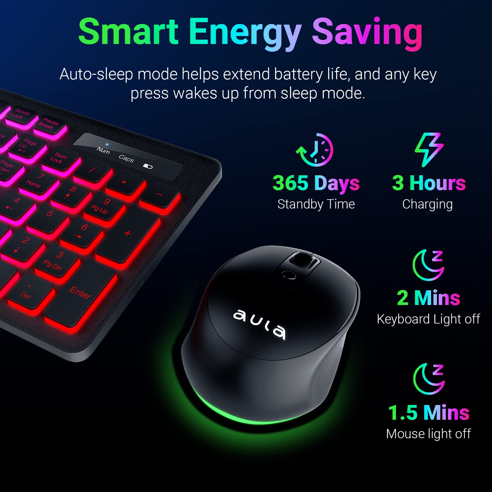 Foto 5 pulgar | Combo De Teclado Y Ratón Aula Inalámbrico Con Retroiluminación Rgb Recargable - Venta Internacional.