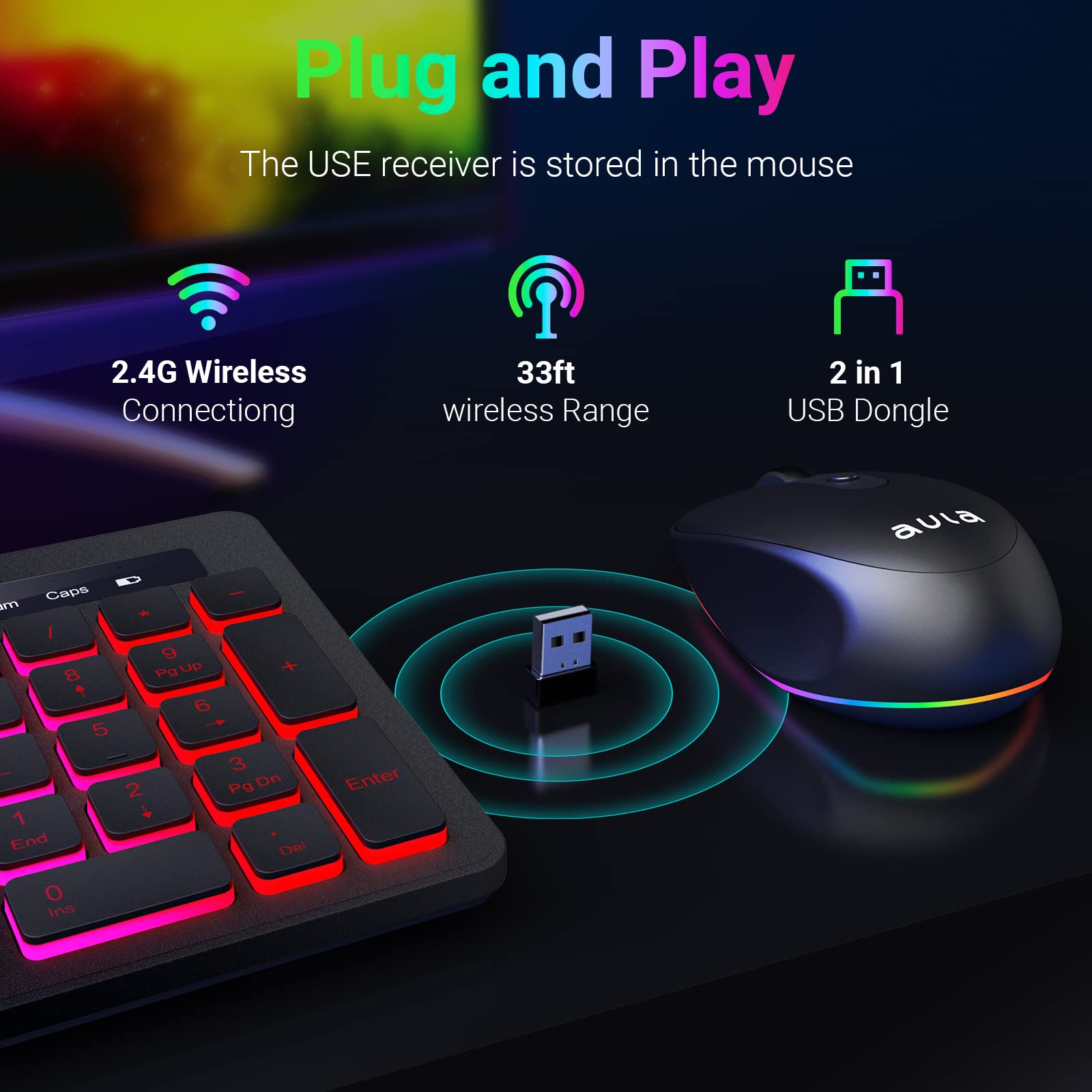 Foto 7 pulgar | Combo De Teclado Y Ratón Aula Inalámbrico Con Retroiluminación Rgb Recargable - Venta Internacional.