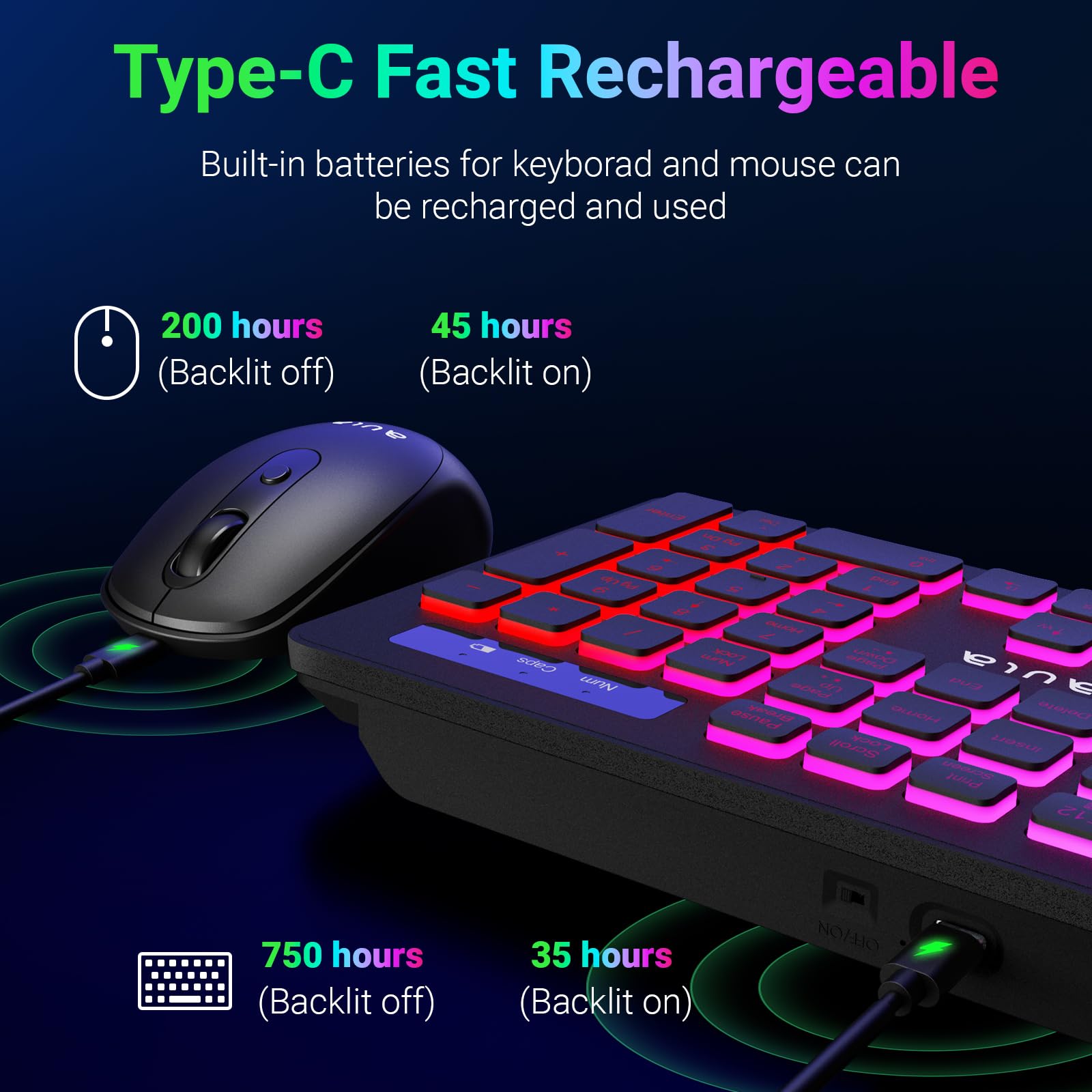 Foto 8 pulgar | Combo De Teclado Y Ratón Aula Inalámbrico Con Retroiluminación Rgb Recargable - Venta Internacional.