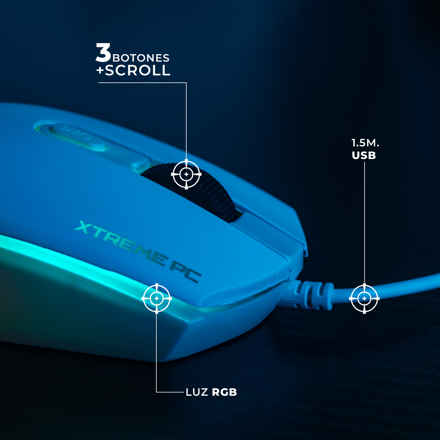Foto 7 pulgar | Kit Gamer 2 en 1 Xtreme PC Gaming Battle Chief Teclado y Mouse Membrana Español 3600 DPI RGB USB Blanco