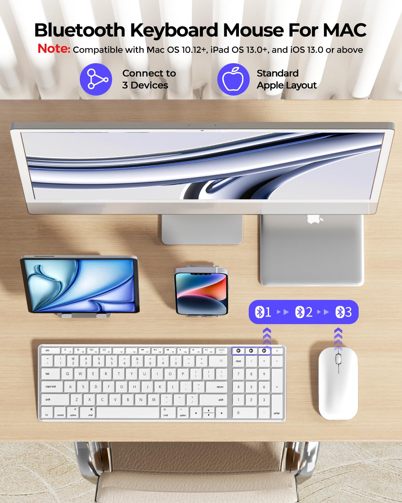 Foto 3 pulgar | Teclado Y Ratón Inalámbricos Bluetooth Seenda Para Mac - Blanco - Venta Internacional.