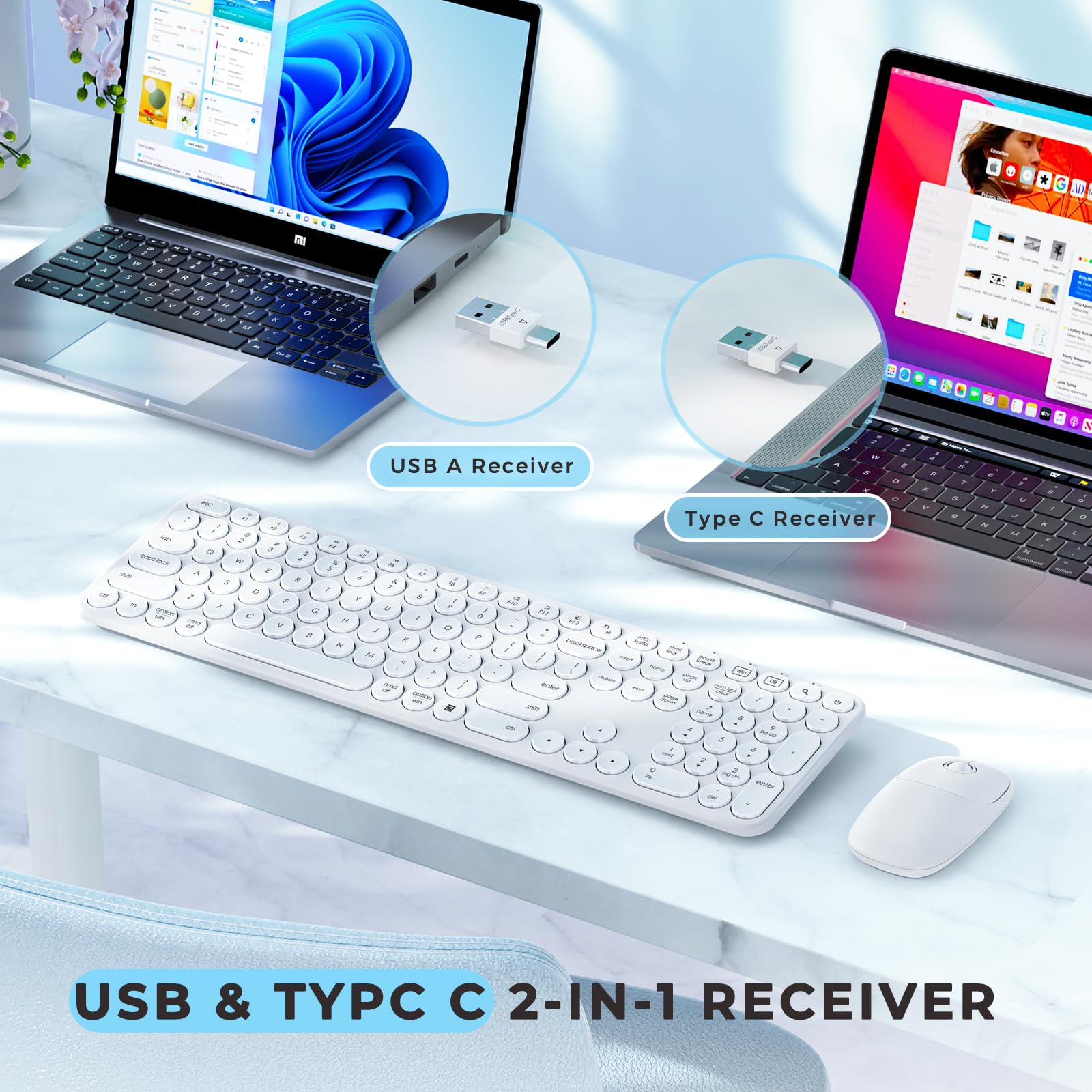 Foto 3 pulgar | Teclado Y Ratón Inalámbricos Seenda Usb Y Type C, Color Blanco - Venta Internacional.
