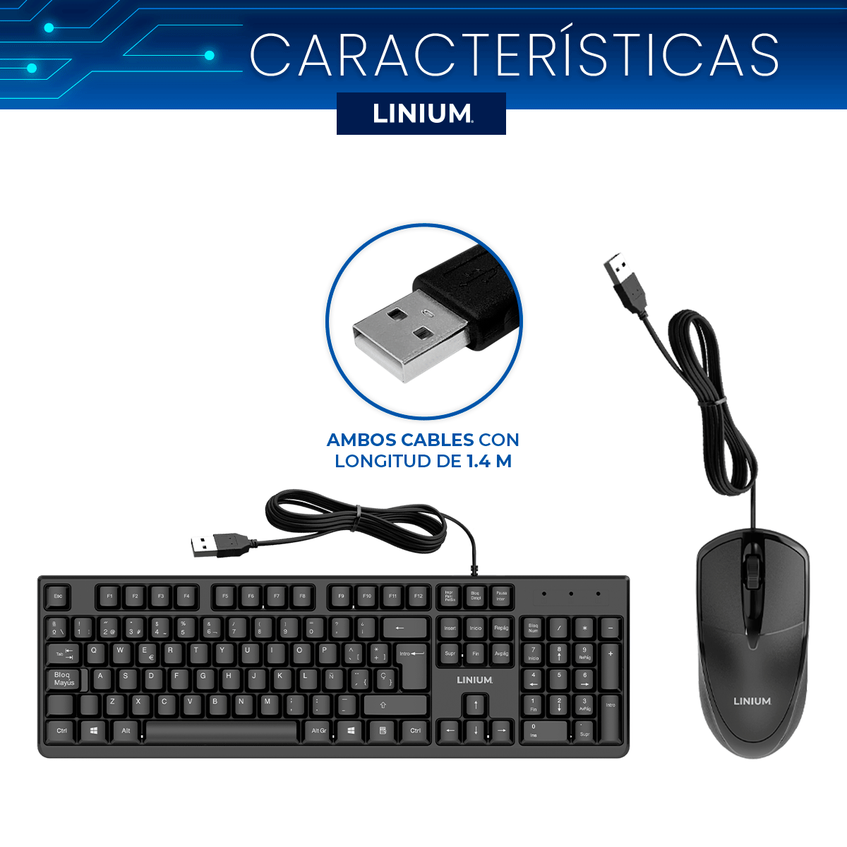 Foto 7 | Teclado Y Mouse Kit Combo Alambrico Linium Oficina Español