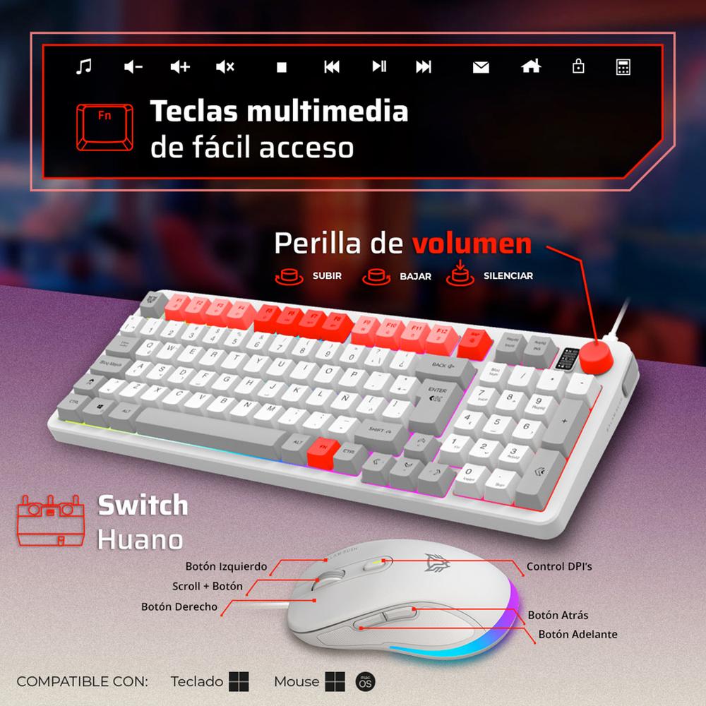 Foto 3 pulgar | Kit Teclado Y Mouse Gamer Balam Rush Squad Conquest Kg515 Usb Tamaño 80% 7200dpi Rgb Blanco