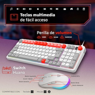 Foto 2 | Kit Teclado Y Mouse Gamer Balam Rush Squad Conquest Kg515 Usb Tamaño 80% 7200dpi Rgb Blanco