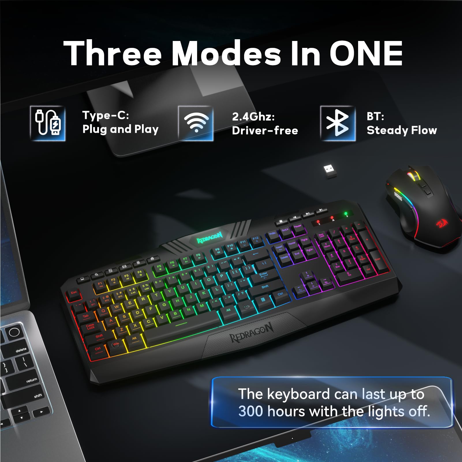 Foto 3 pulgar | Teclado Y Ratón Inalámbricos Para Juegos Redragon S101-pks Rgb - Venta Internacional.