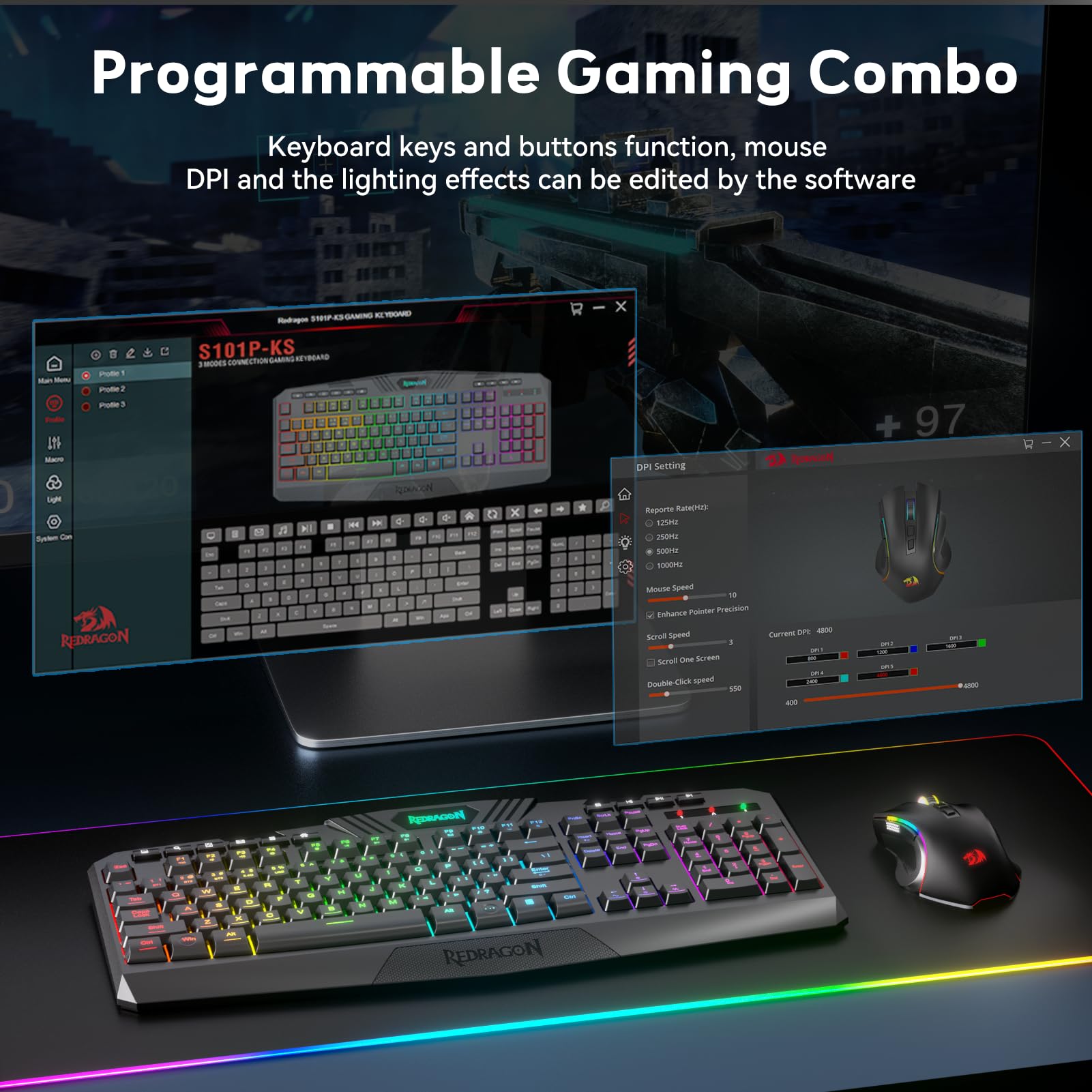 Foto 7 pulgar | Teclado Y Ratón Inalámbricos Para Juegos Redragon S101-pks Rgb - Venta Internacional.