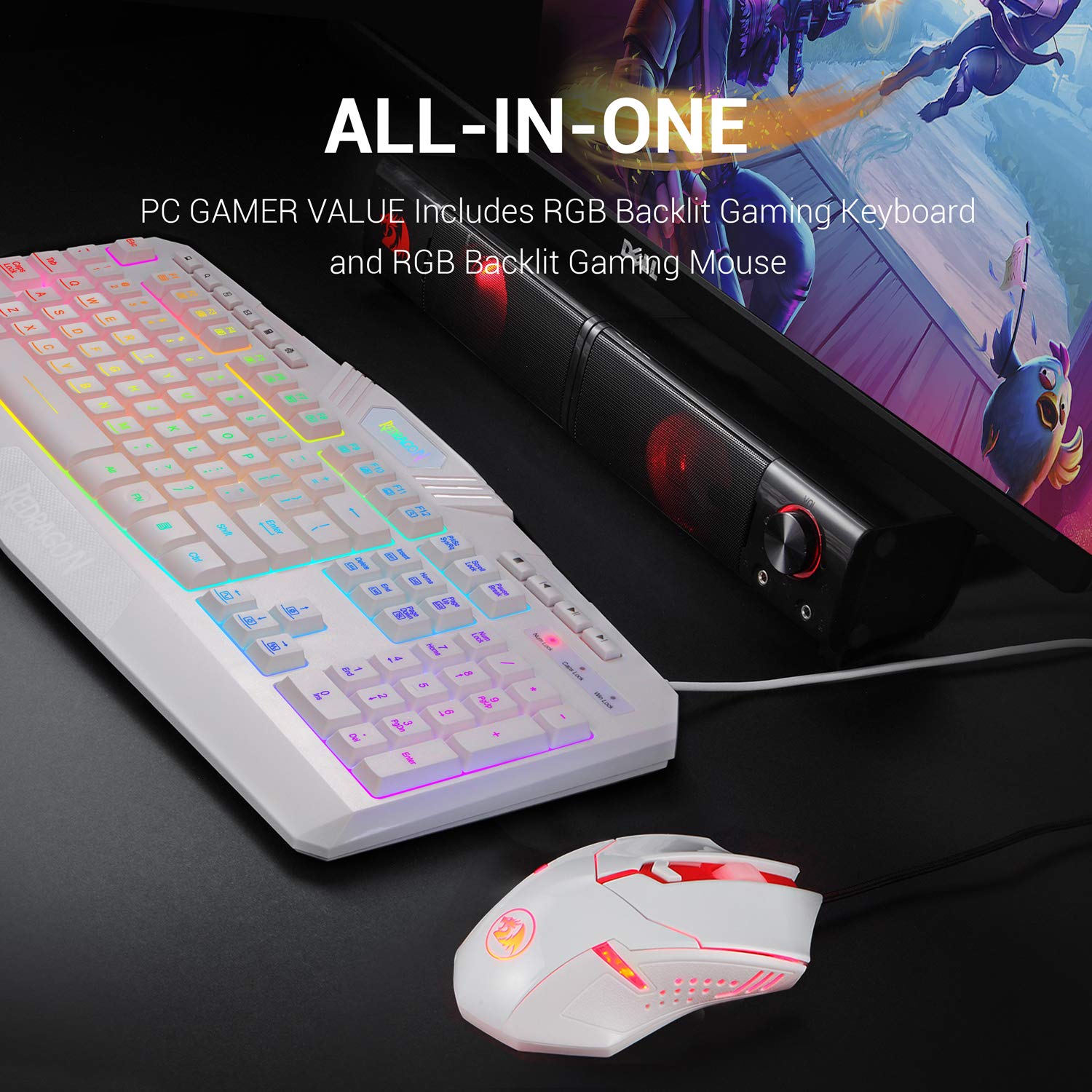 Foto 2 | Combo De Teclado Y Ratón Redragon S101 Con Retroiluminación Rgb (blanco) - Venta Internacional.