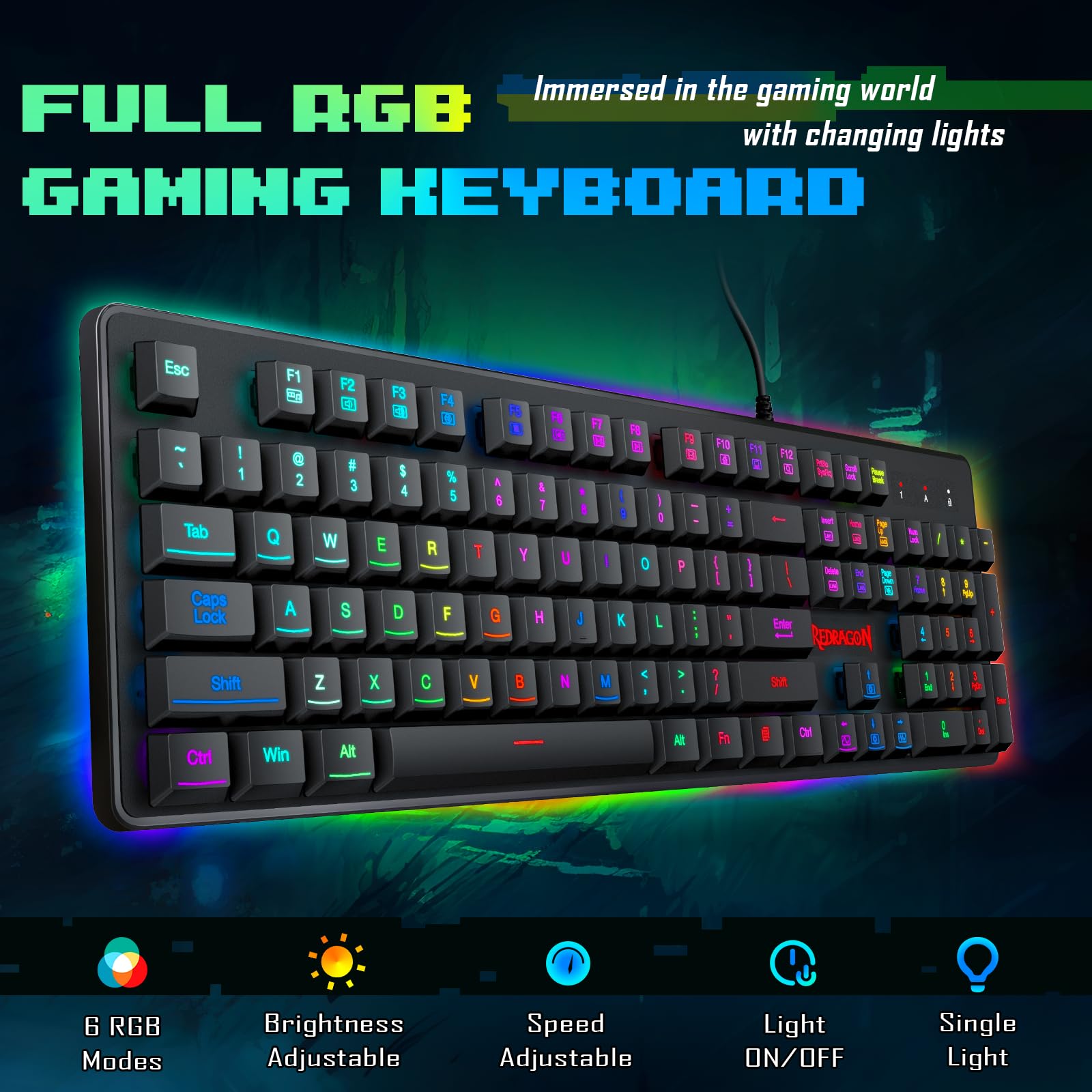 Foto 3 pulgar | Combo De Teclado Y Ratón Para Juegos Redragon S107 Rgb 3200 Dpi - Venta Internacional.