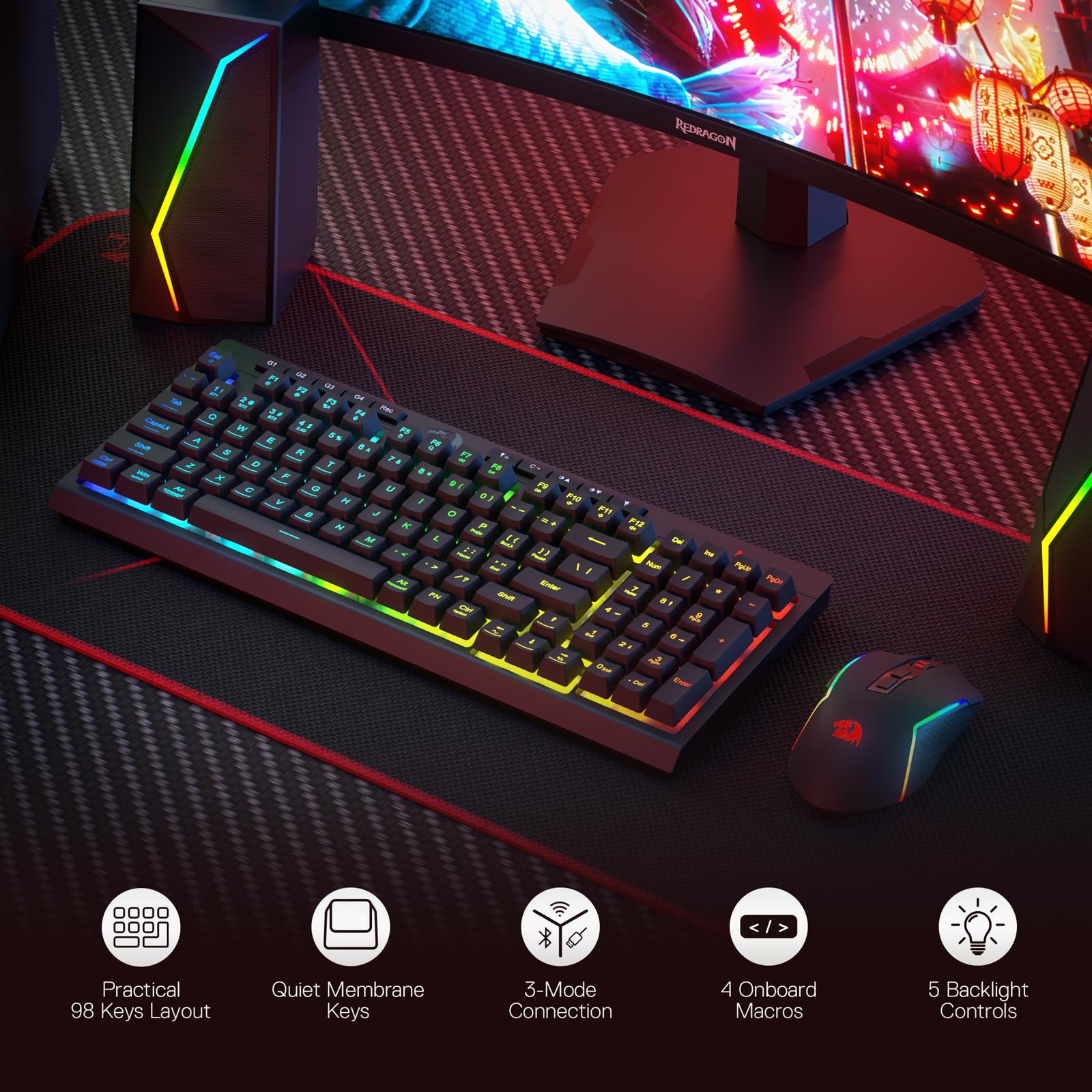 Foto 2 | Combo Inalámbrico De Teclado Y Ratón Para Juegos Redragon S142 - Venta Internacional.
