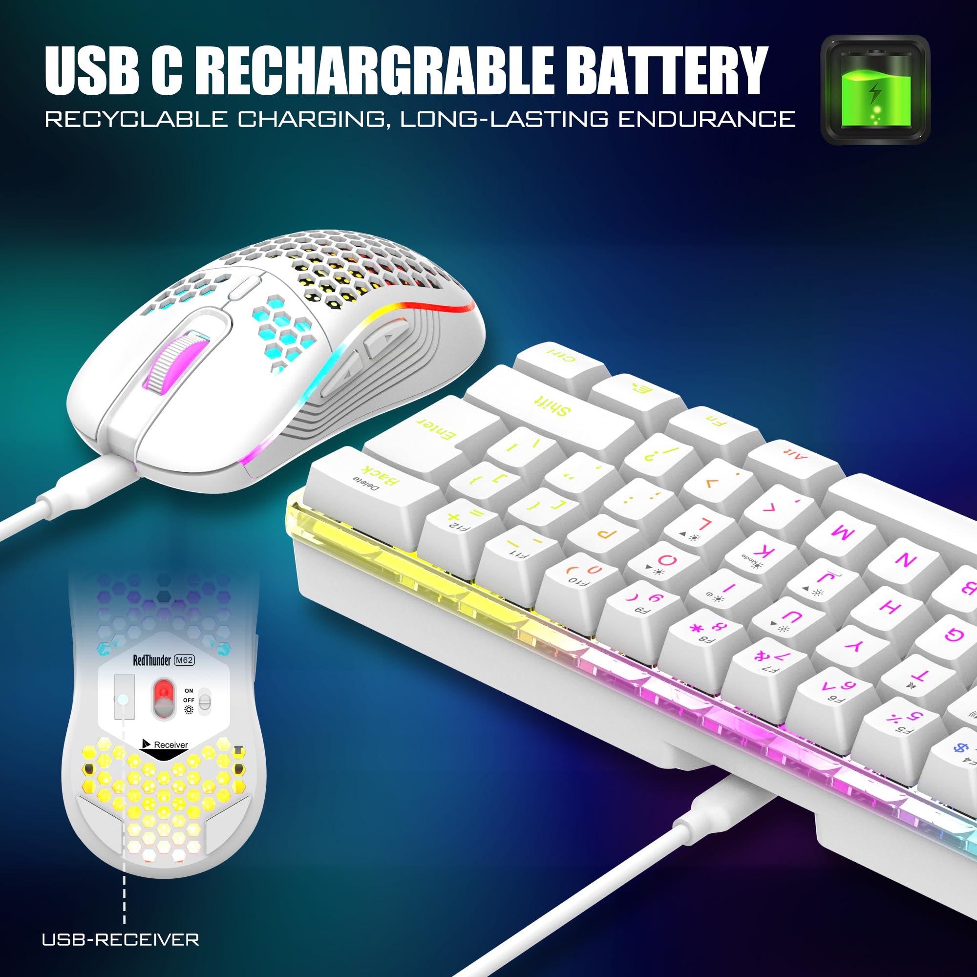Foto 5 pulgar | Combinación De Teclado Y Ratón Inalámbricos Para Juegos Redthunder 60% - Venta Internacional.