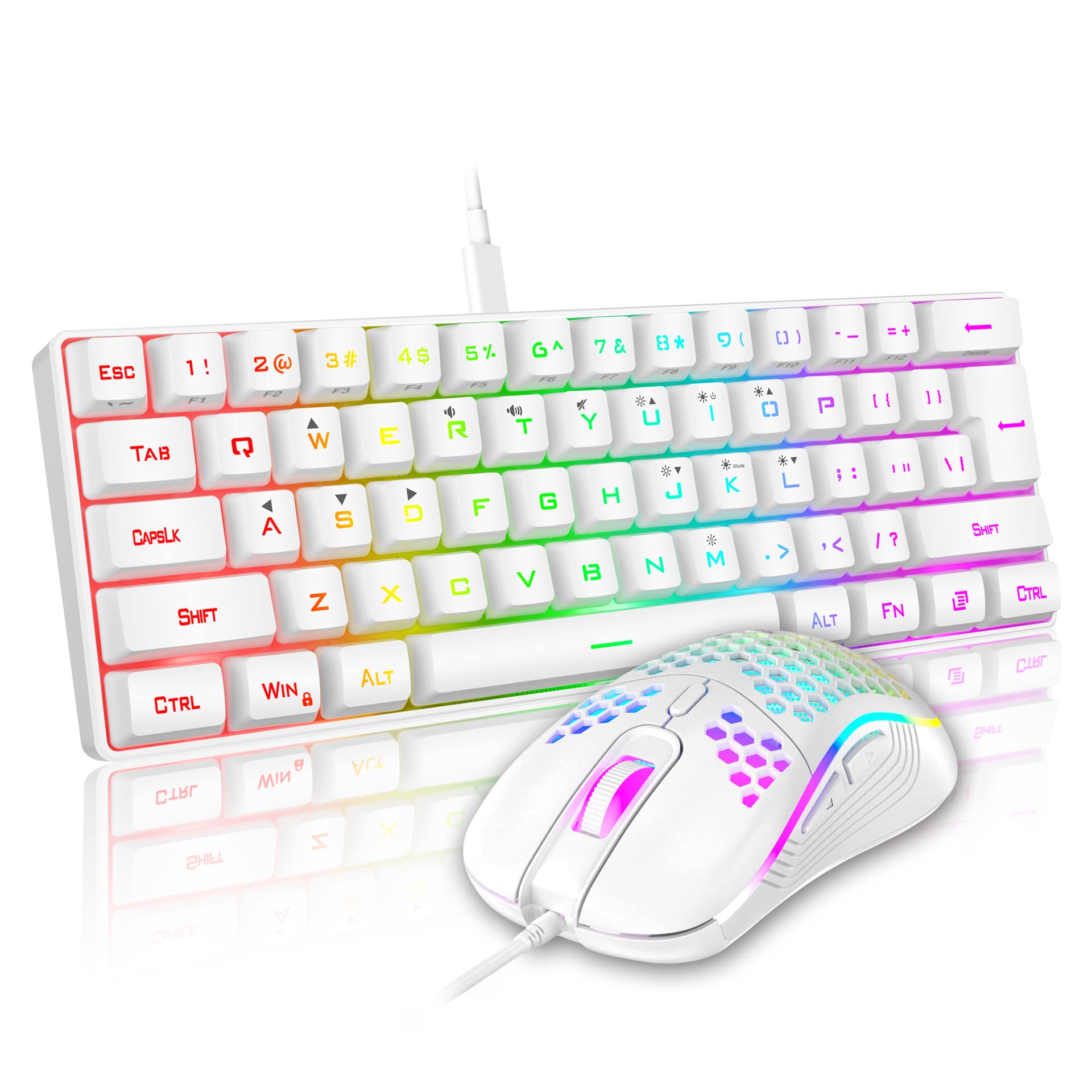 Foto 2 pulgar | Combo De Teclado Y Ratón Para Juegos Redthunder 60% Rgb White - Venta Internacional.