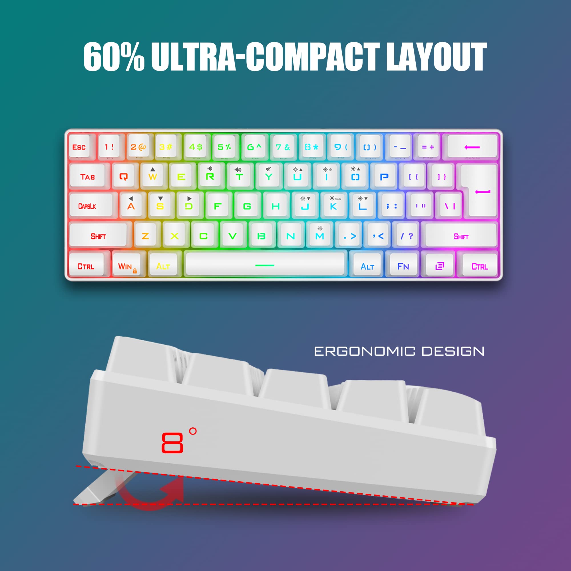 Foto 3 pulgar | Combo De Teclado Y Ratón Para Juegos Redthunder 60% Rgb White - Venta Internacional.