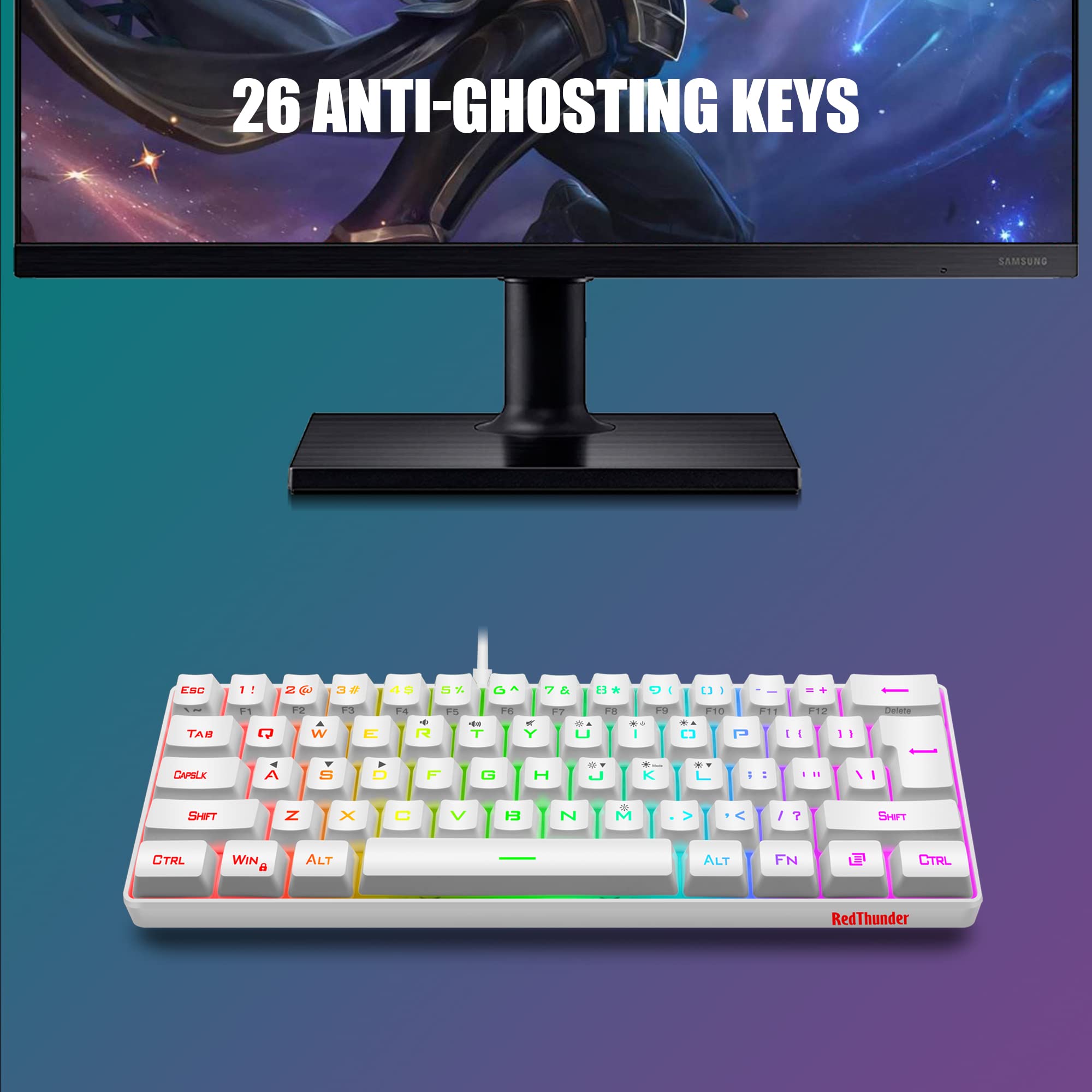 Foto 5 pulgar | Combo De Teclado Y Ratón Para Juegos Redthunder 60% Rgb White - Venta Internacional.