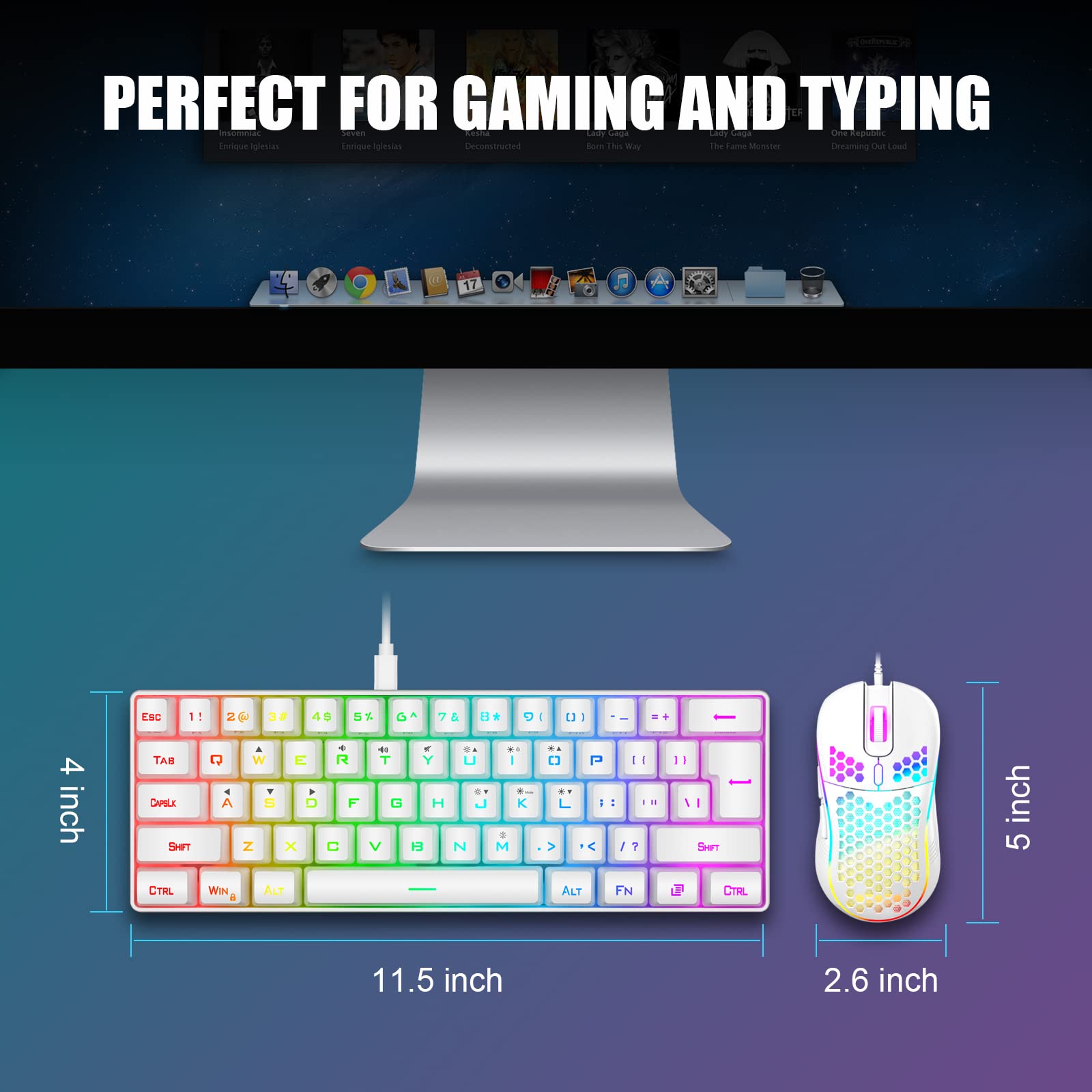 Foto 7 pulgar | Combo De Teclado Y Ratón Para Juegos Redthunder 60% Rgb White - Venta Internacional.
