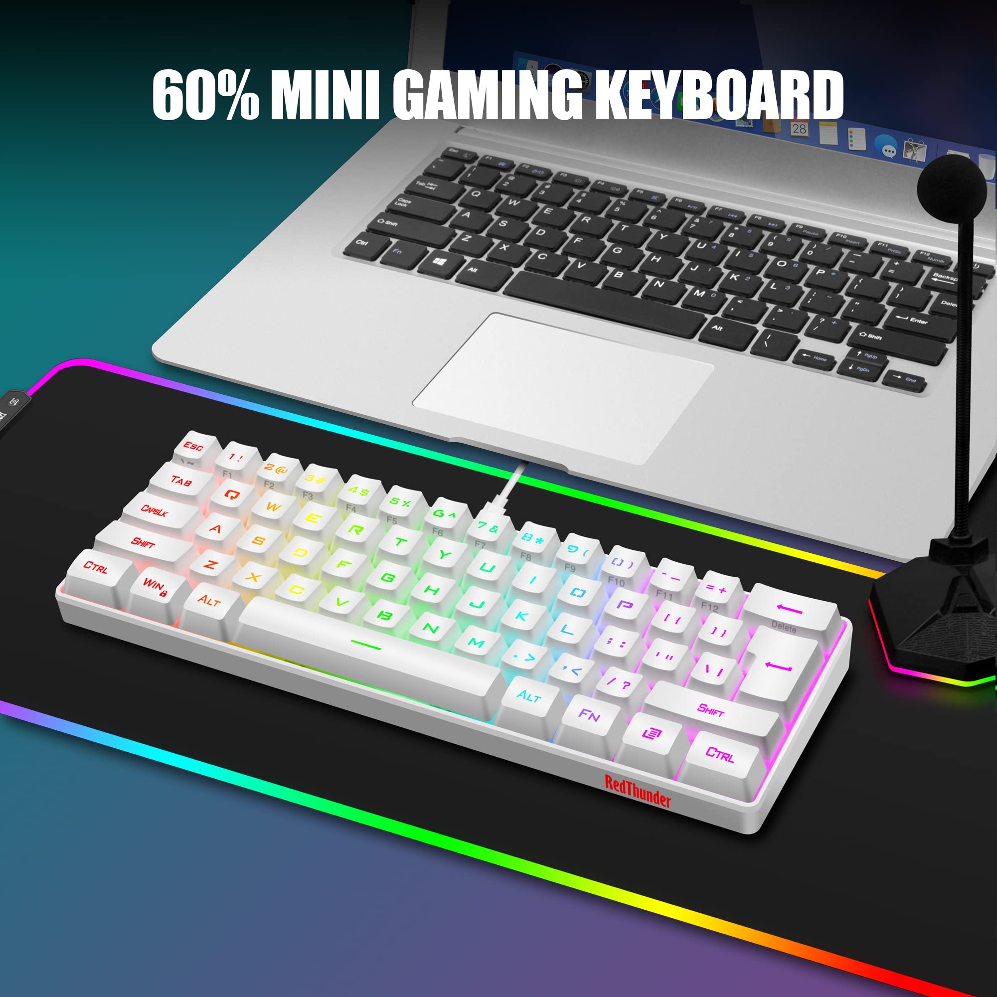 Foto 8 pulgar | Combo De Teclado Y Ratón Para Juegos Redthunder 60% Rgb White - Venta Internacional.