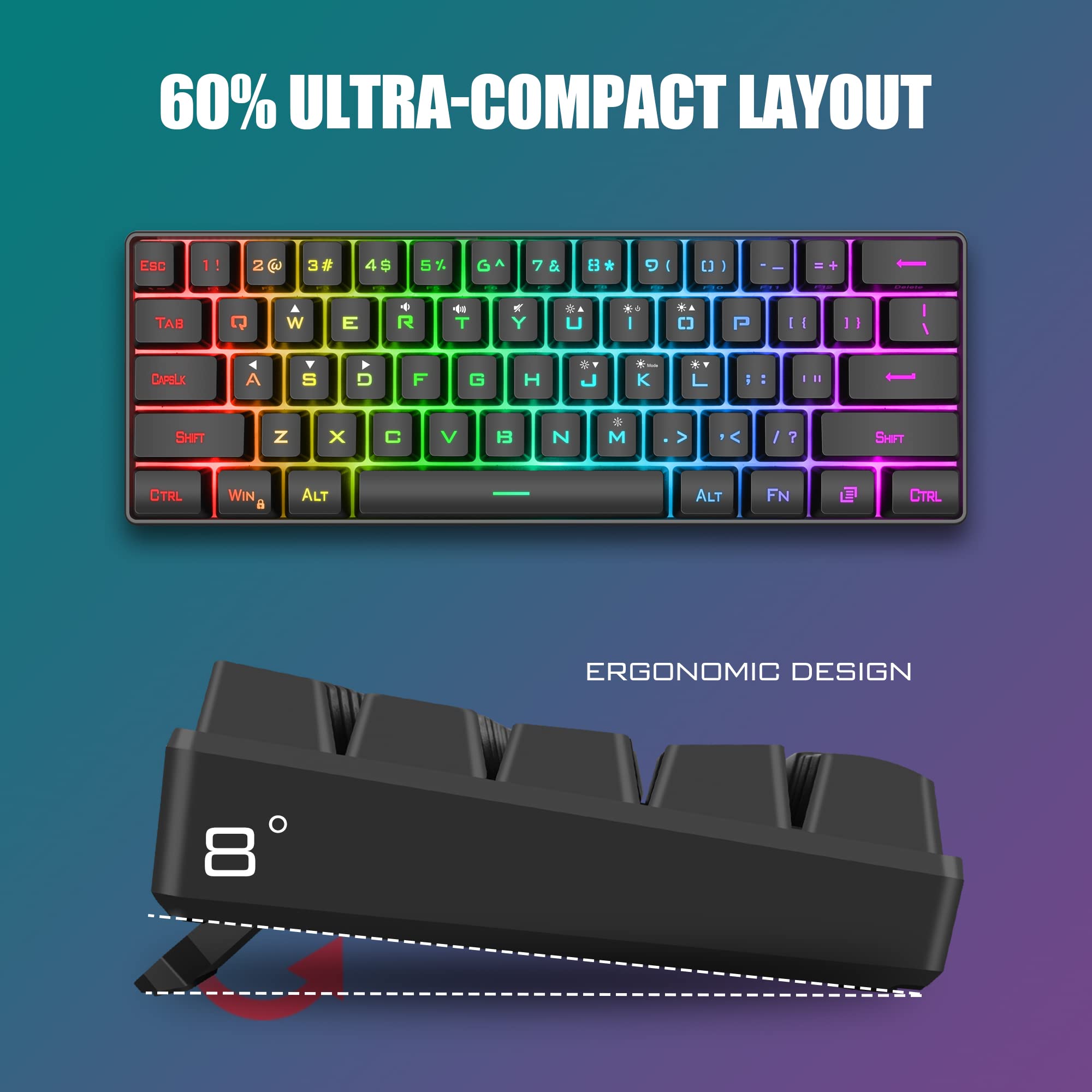 Foto 3 | Combo De Teclado Y Ratón Para Juegos Redthunder Con Cable 60% Rgb - Venta Internacional.