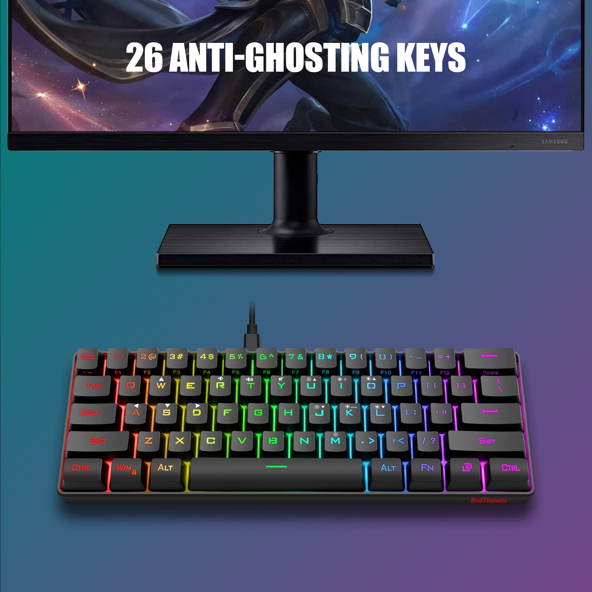 Foto 4 | Combo De Teclado Y Ratón Para Juegos Redthunder Con Cable 60% Rgb - Venta Internacional.