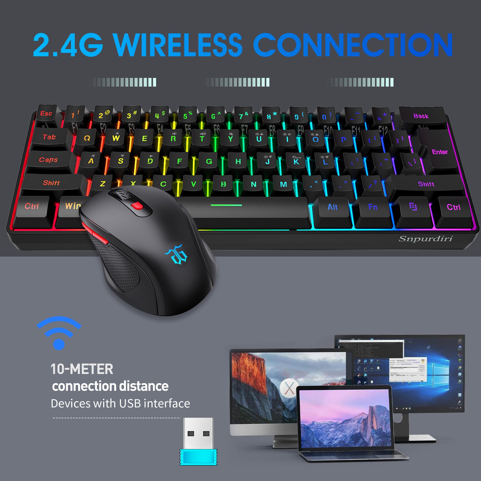 Foto 3 pulgar | Combo De Teclado Y Ratón Inalámbricos Para Juegos Snpurdiri 60% - Venta Internacional.