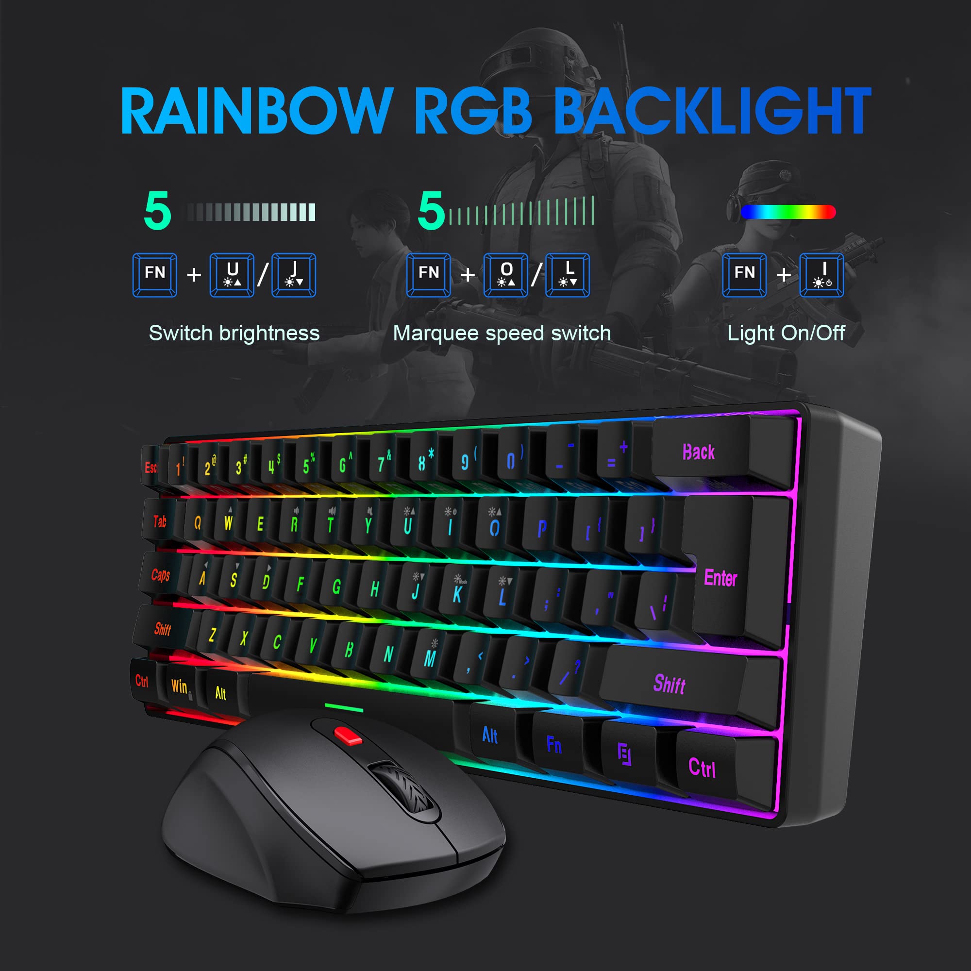 Foto 5 pulgar | Combo De Teclado Y Ratón Inalámbricos Para Juegos Snpurdiri 60% - Venta Internacional.
