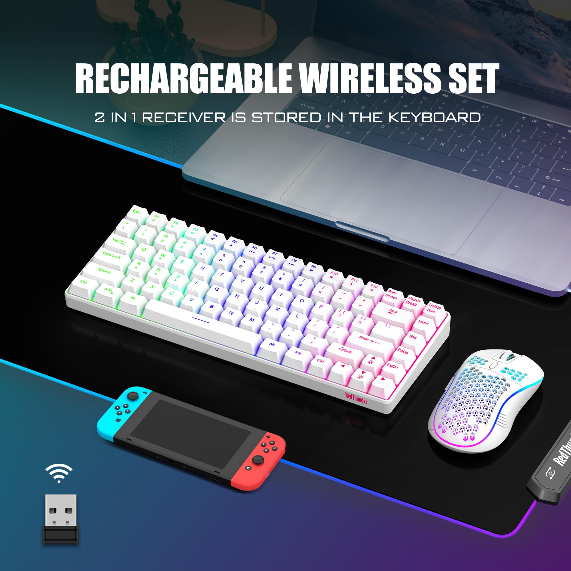 Foto 2 | Combo De Teclado Y Ratón Inalámbricos Redthunder K84 White - Venta Internacional.