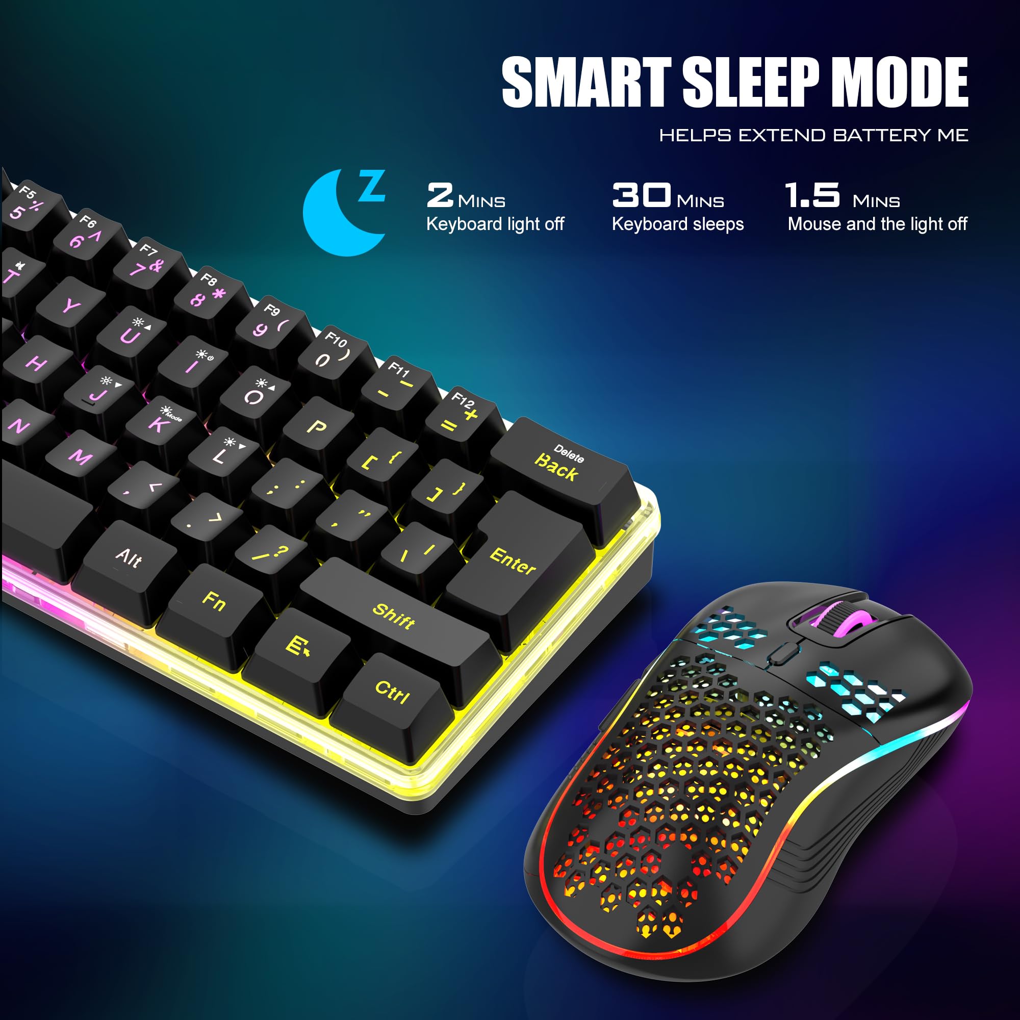 Foto 6 | Combo De Teclado Y Ratón Inalámbricos Para Juegos Redthunder 60% - Venta Internacional.