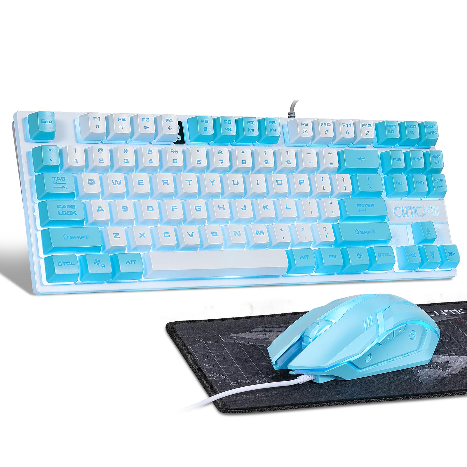 Foto 1 | Combo De Teclado Y Ratón Chonchow Con Retroiluminación Led Azul De 87 Teclas - Venta Internacional.