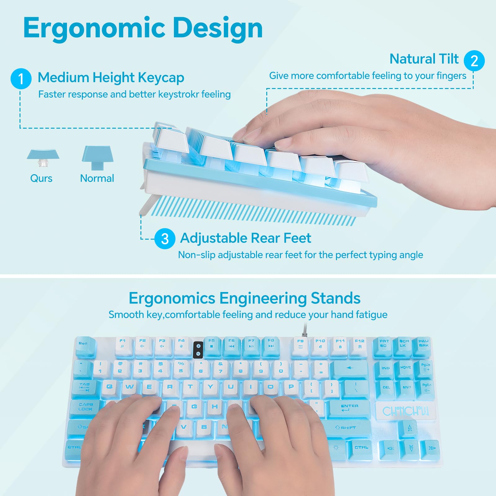Foto 4 | Combo De Teclado Y Ratón Chonchow Con Retroiluminación Led Azul De 87 Teclas - Venta Internacional.