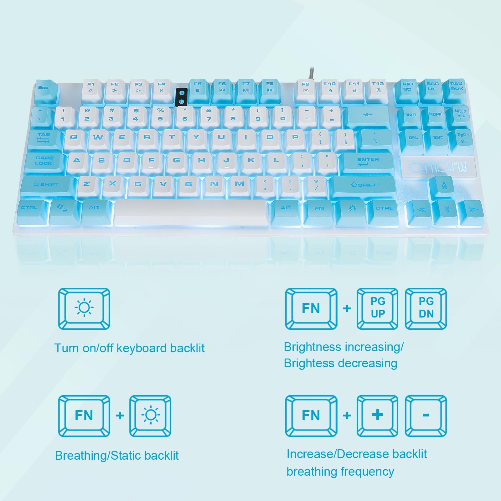 Foto 6 pulgar | Combo De Teclado Y Ratón Chonchow Con Retroiluminación Led Azul De 87 Teclas - Venta Internacional.
