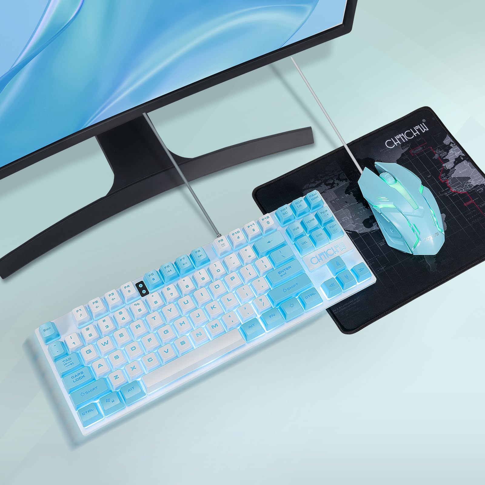 Foto 8 pulgar | Combo De Teclado Y Ratón Chonchow Con Retroiluminación Led Azul De 87 Teclas - Venta Internacional.