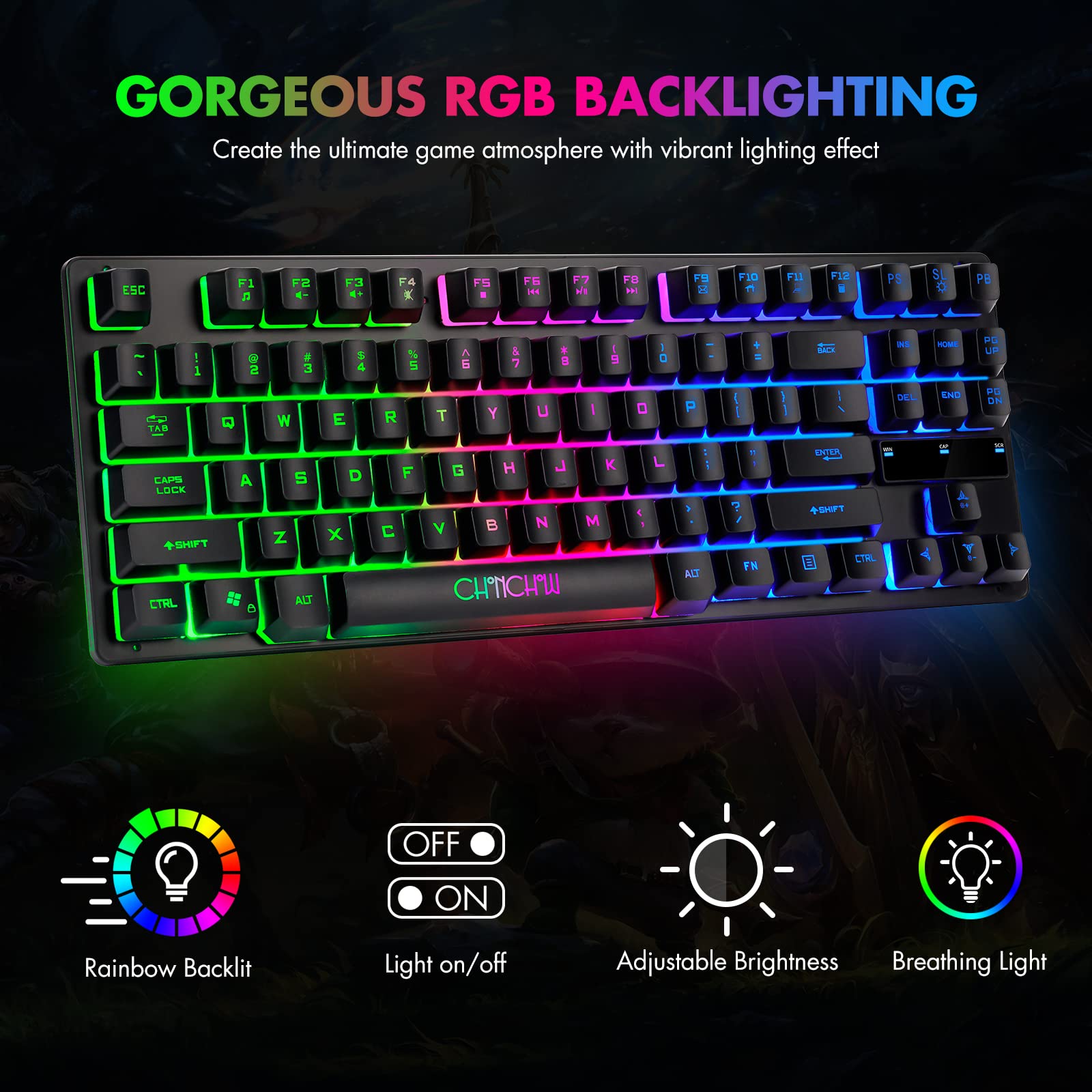 Foto 2 | Combo De Teclado Y Ratón Para Juegos Chonchow 87 Teclas Tkl Rgb - Venta Internacional.