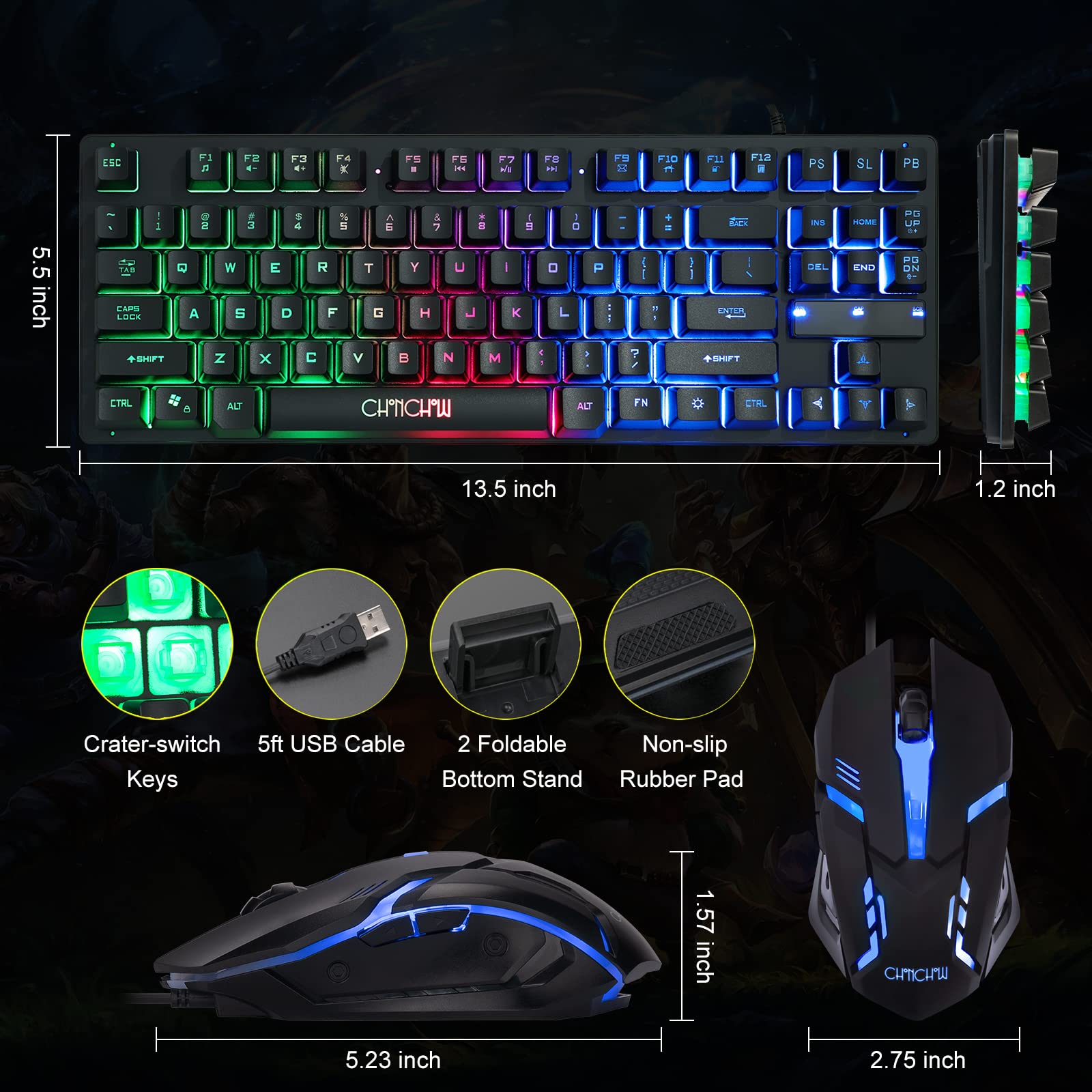 Foto 4 | Combo De Teclado Y Ratón Para Juegos Chonchow 87 Teclas Tkl Rgb - Venta Internacional.