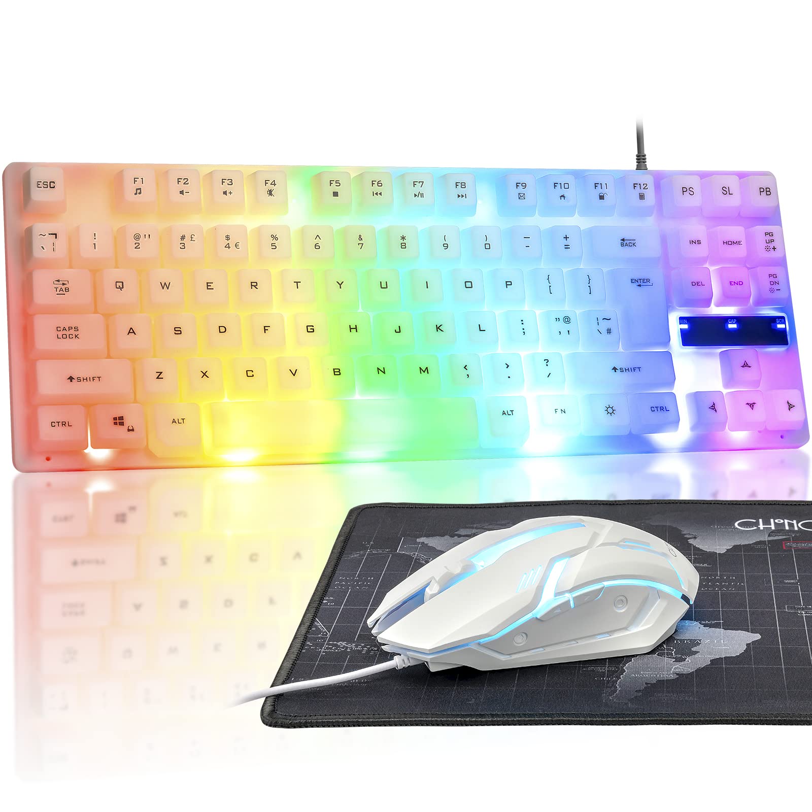Ratón Y Teclado Para Juegos Chonchow Rainbow Led Light White - Venta Internacional.