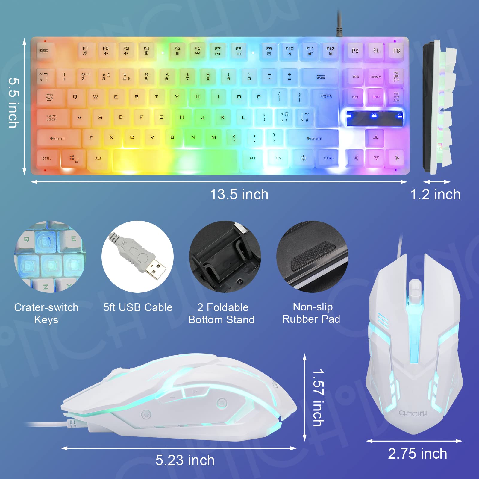 Foto 2 | Ratón Y Teclado Para Juegos Chonchow Rainbow Led Light White - Venta Internacional.