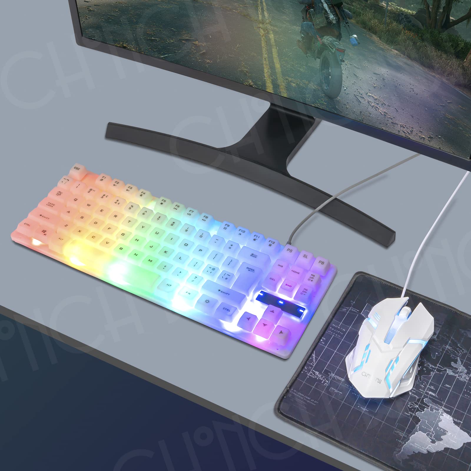 Foto 8 pulgar | Ratón Y Teclado Para Juegos Chonchow Rainbow Led Light White - Venta Internacional.