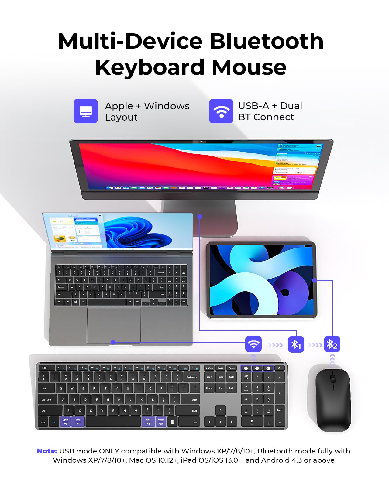Foto 2 | Combo Inalámbrico De Teclado Y Ratón Bluetooth Seenda Negro Gris - Venta Internacional.