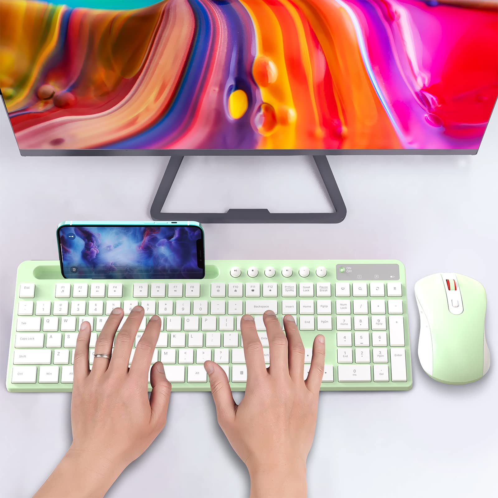 Foto 8 pulgar | Combo De Teclado Y Ratón Inalámbricos Marvo 2.4g Green - Venta Internacional.