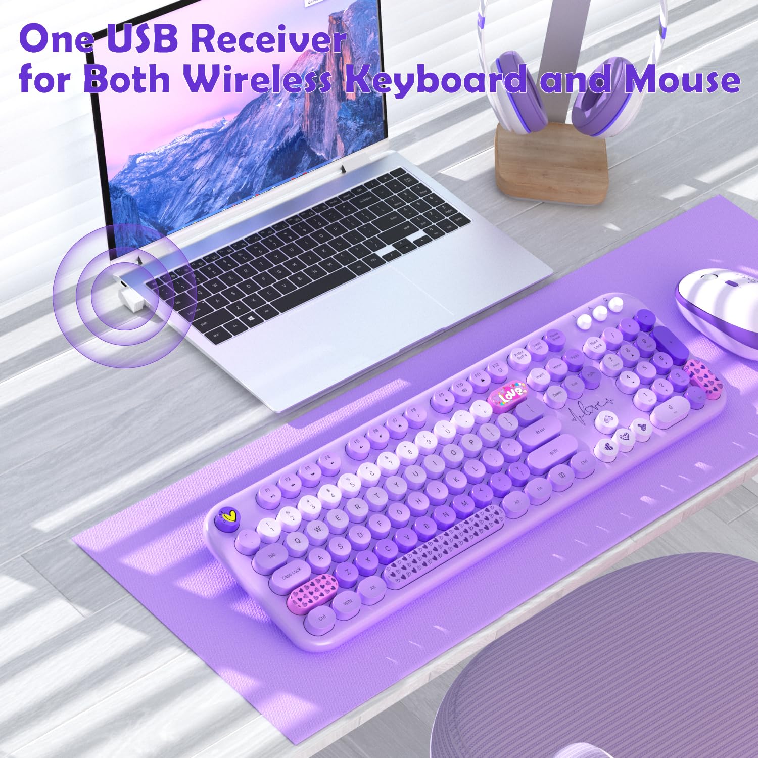 Foto 2 | Combo De Teclado Y Ratón Inalámbricos Mofii 104 Teclas Redondas Morado - Venta Internacional.